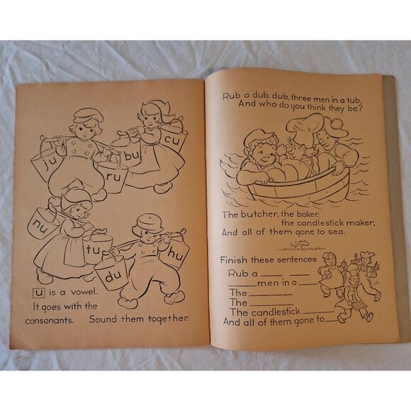 Vintage 1945 Sound And Say Phonics Coloring Book Most Pages Uncolored Merrill - Picture 6 of 9